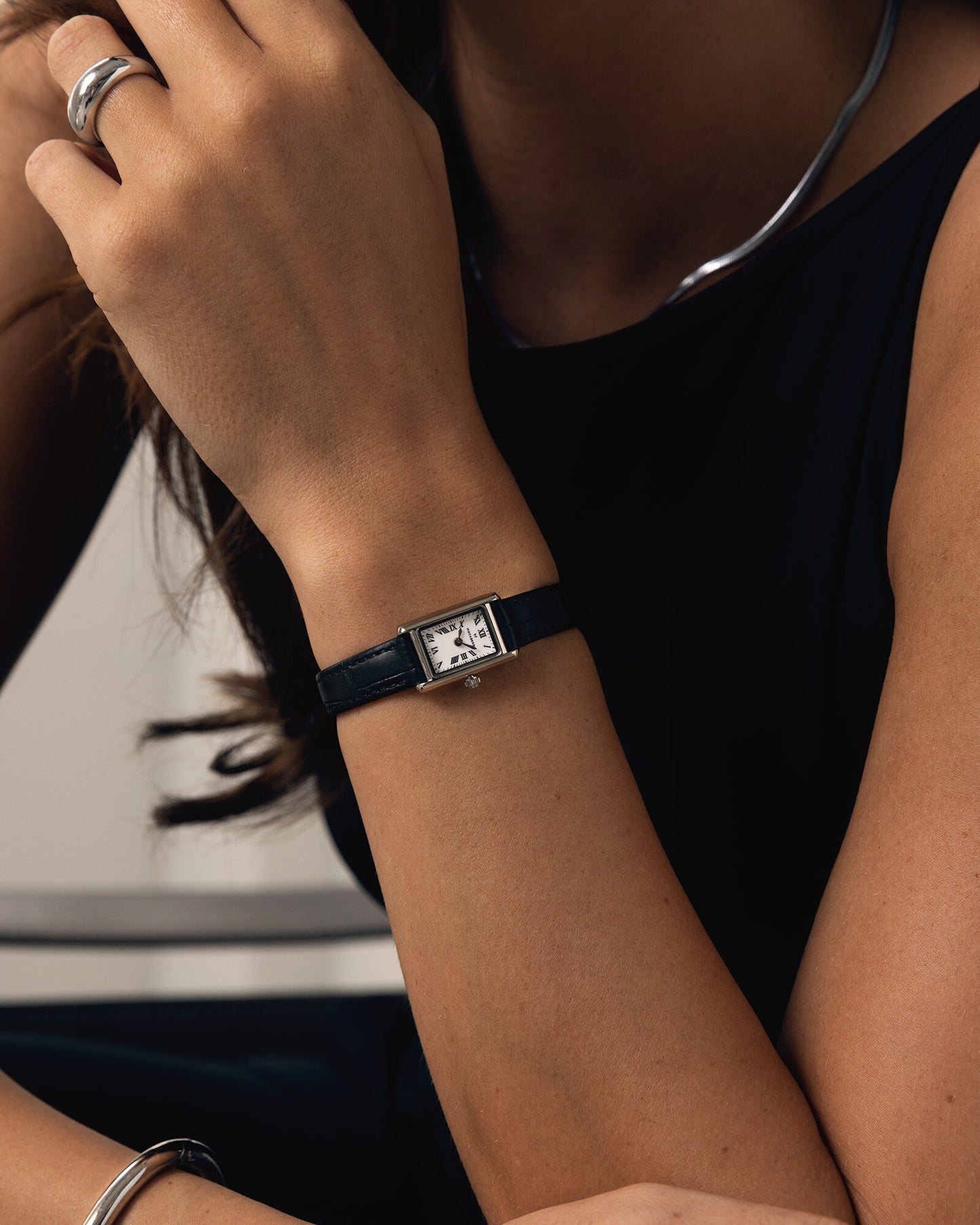 Timeless Leather Petite Steel Watch