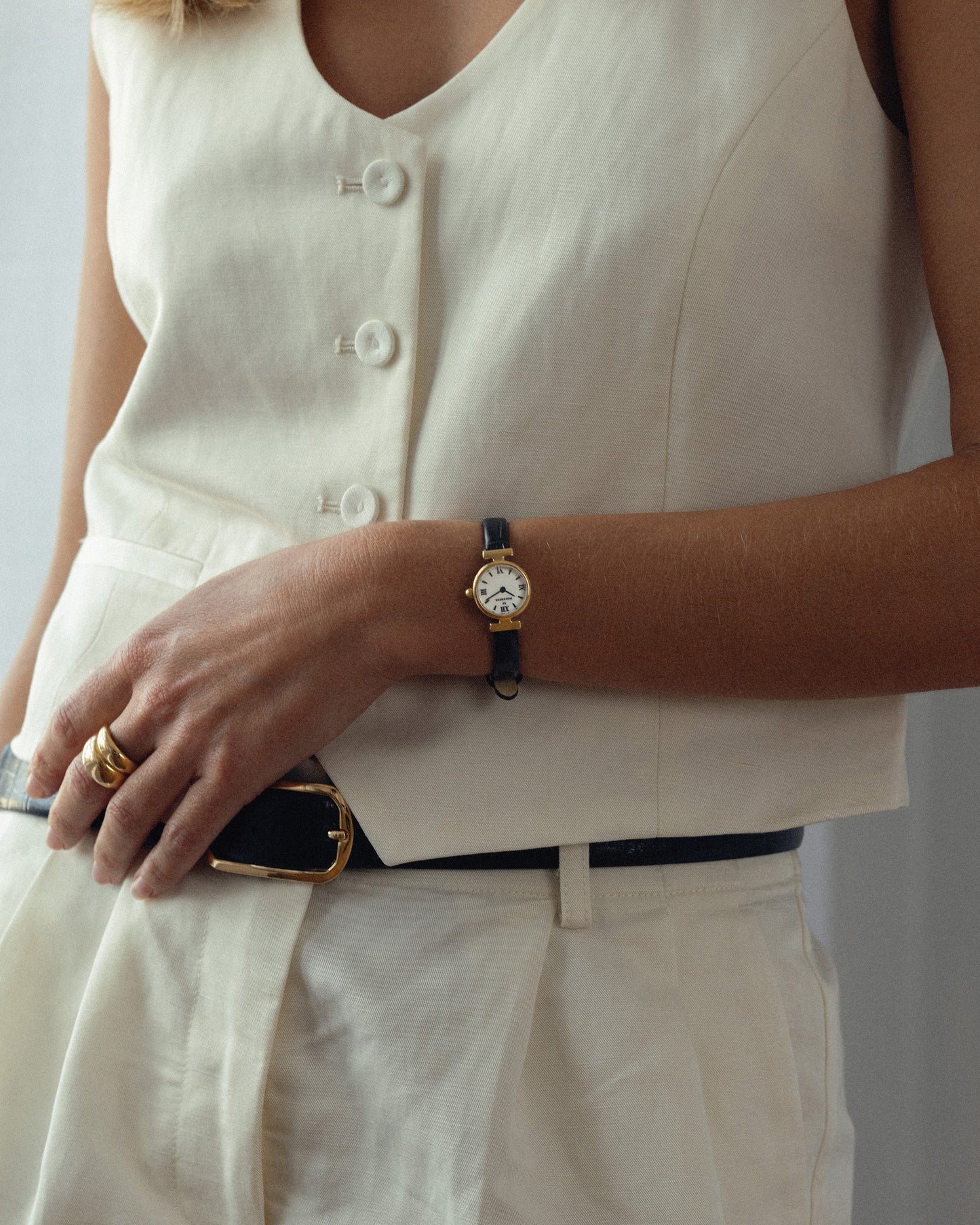 Vintage Leather Gold Watch