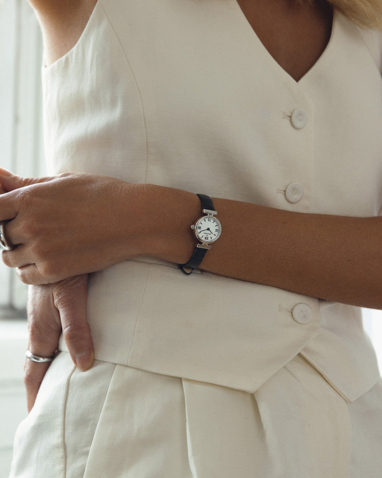 Vintage Leather Silver Watch