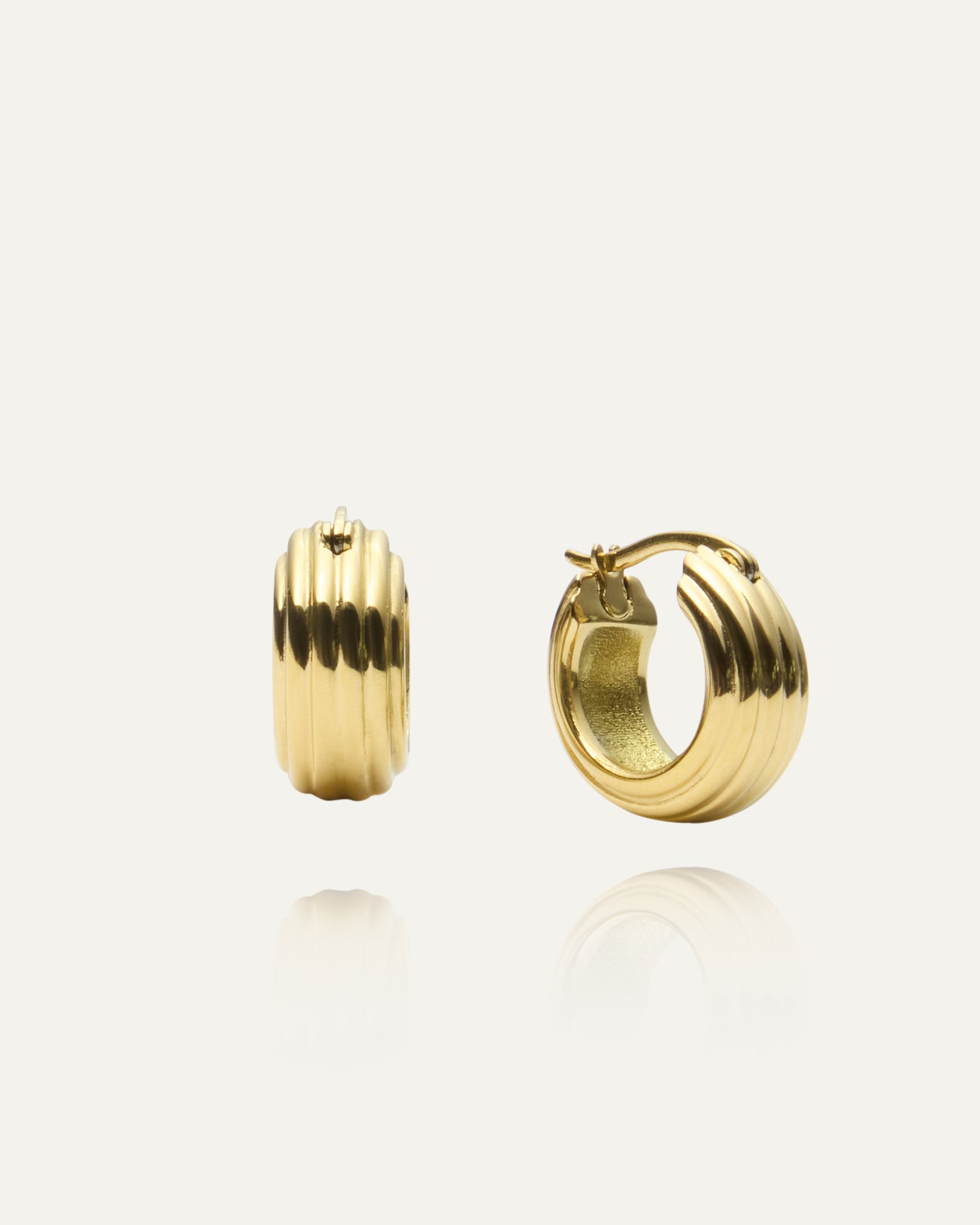 Edge Ribbed Small Gold Hoops