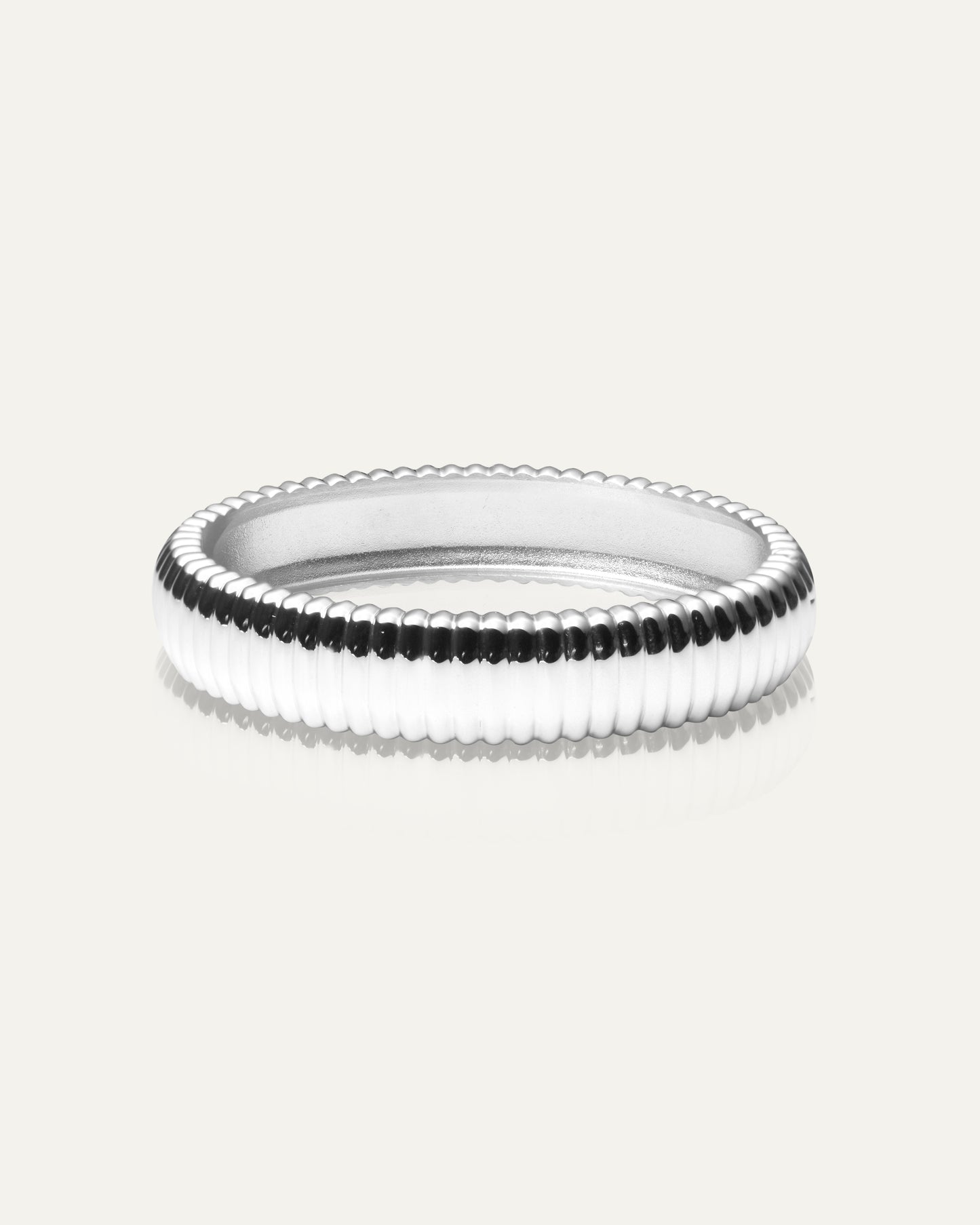 Retro Ribbed Silver Bangle